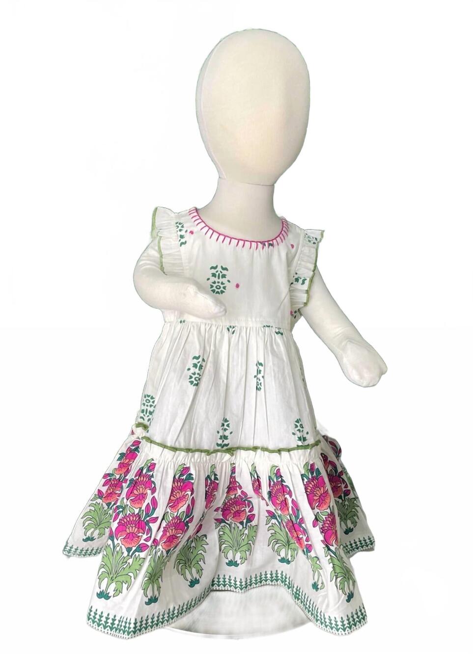 NEW MUDPIE girl's block print dress in ivory